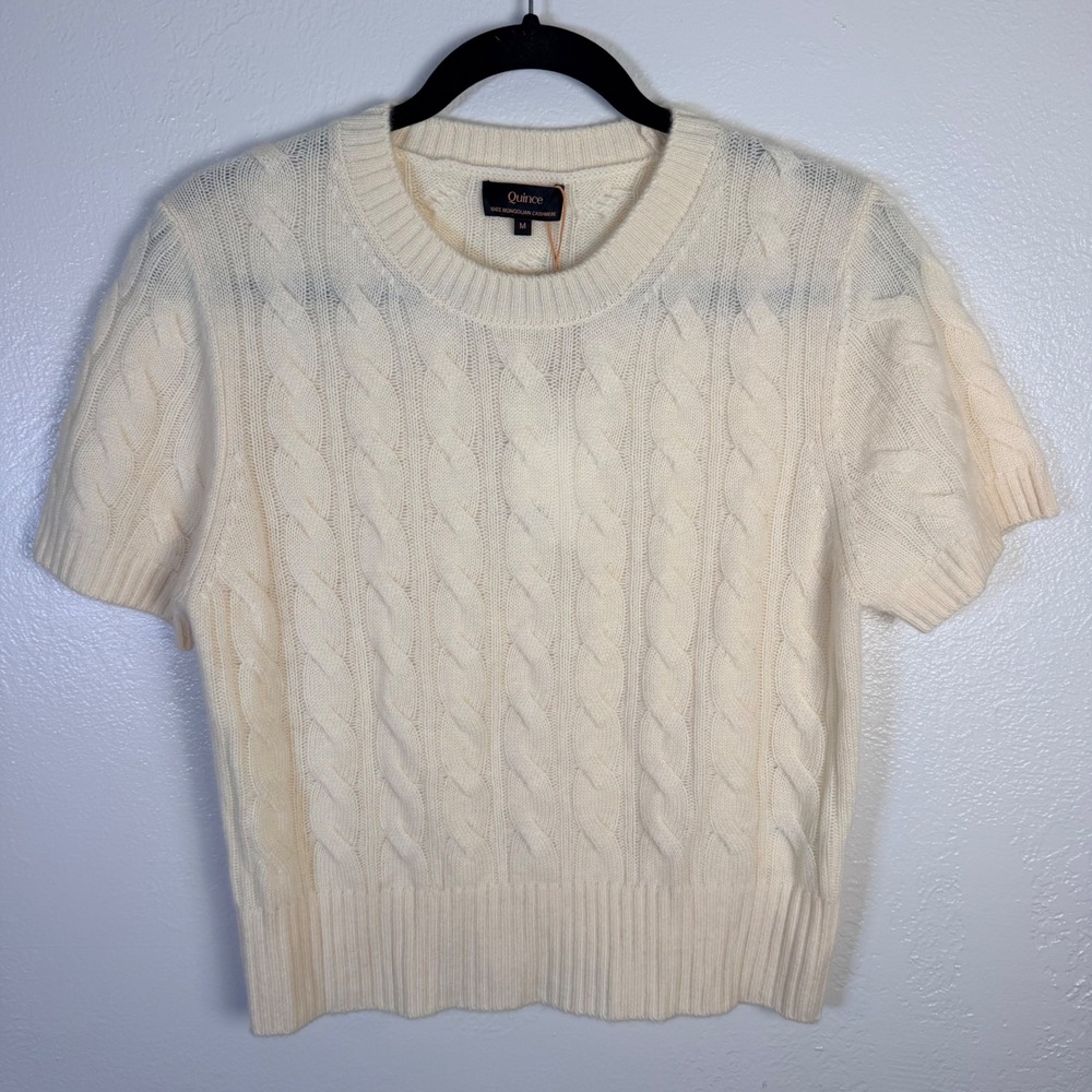 New Quince Women's M Mongolian Cashmere Cable Knit Pale Custard Yellow Sweater